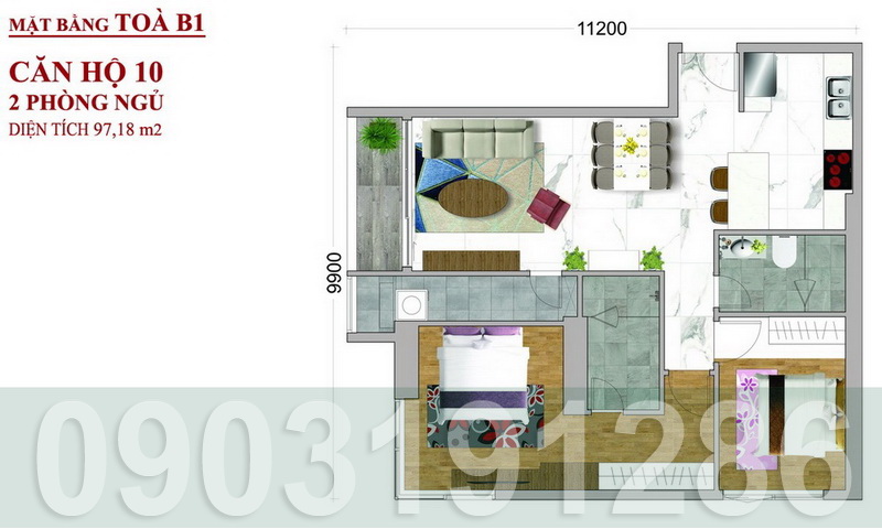 Cho thuê Sunwah Pearl tầng 32 tháp B1 có nội thất 2 phòng ngủ view quận 1