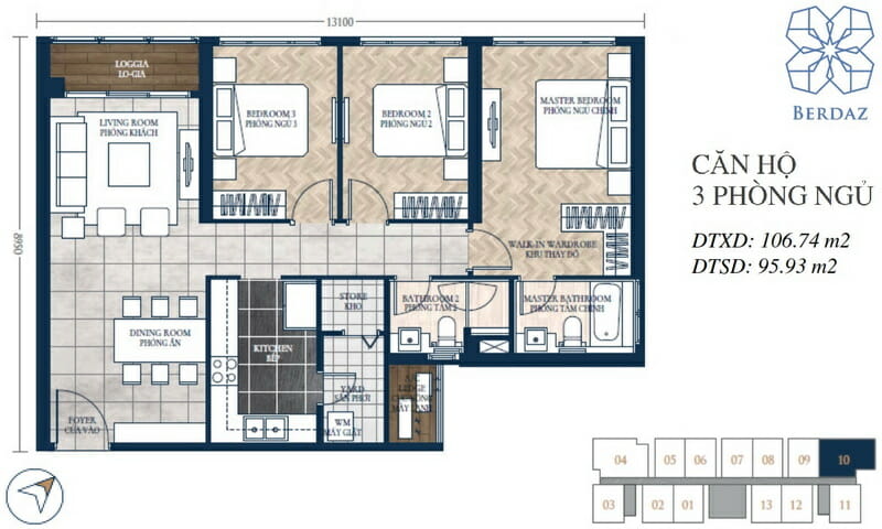 Cho thuê căn hộ Feliz En Vista lầu 20 block B nhà trống 3 phòng ngủ view L81