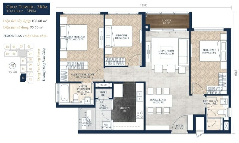 Căn Feliz En Vista cho thuê tầng 21 block C nhà trống 3 phòng ngủ view hồ bơi