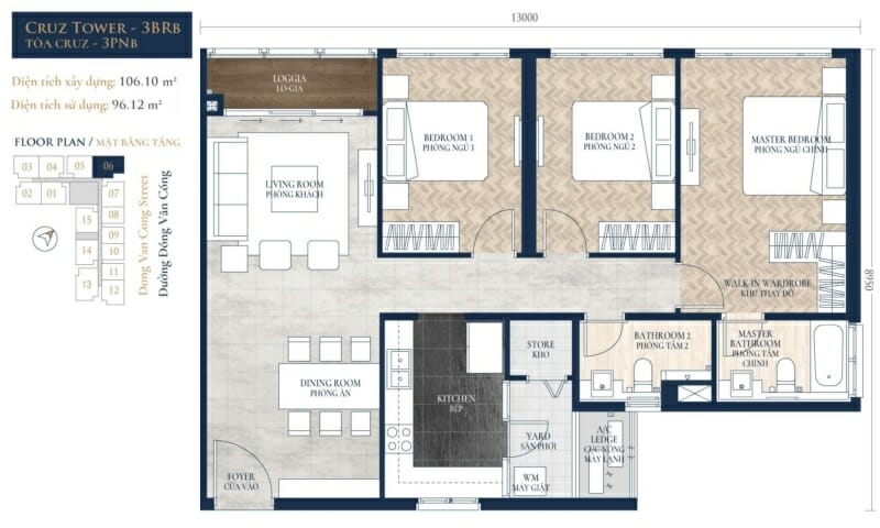 Cho thuê căn Feliz En Vista lầu 9 tháp C nội thất cơ bản 3 phòng ngủ view L81