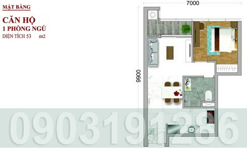 Căn hộ Sunwah Pearl cho thuê lầu 43 toà B1 nội thất 1 phòng ngủ view L81
