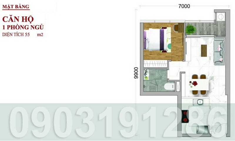 Căn hộ Sunwah Pearl cho thuê tầng 25 nội thất full 1 phòng ngủ view đẹp