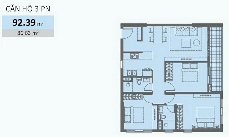 Cho thuê căn hộ Wilton view L81 tầng 22 nội thất đầy đủ 3 phòng ngủ