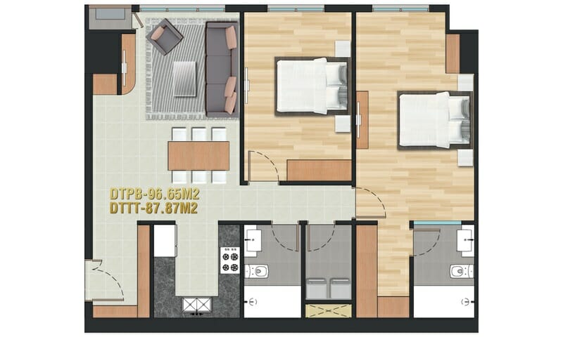 Cho thuê căn hộ Pearl Plaza 2 phòng ngủ view sông lầu 14 đầy đủ nội thất