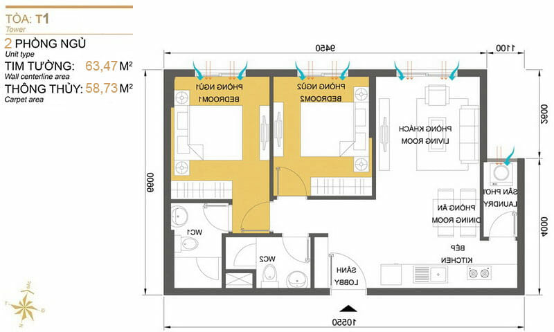 Cho thuê căn hộ Masteri Thảo Điền 2 phòng ngủ lầu 5 block T1 đủ nội thất