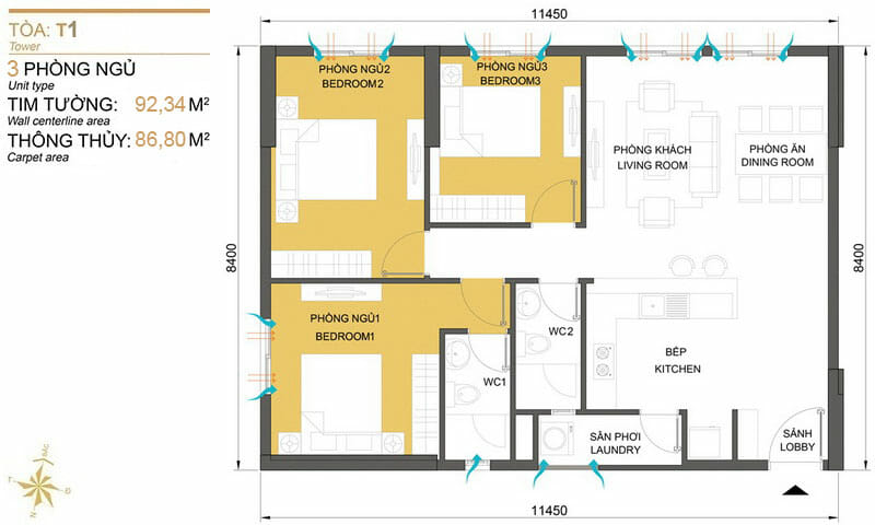 Cho thuê 3 phòng ngủ Masteri Thảo Điền view đẹp tầng 33 T1 có nội thất