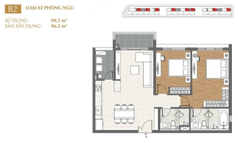 Căn hộ Sala Sarina cho thuê view L81 tầng 6 block C nhà đẹp 2 phòng ngủ