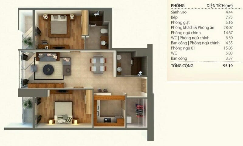 Căn hộ Thảo Điền Pearl cho thuê 2 phòng ngủ tầng 18 đủ nội thất view mát