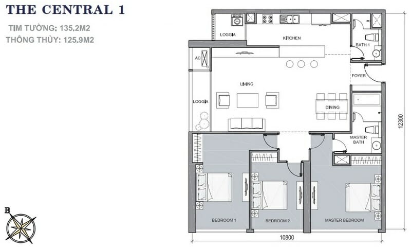 Cho thuê Vinhomes Central Park 3 phòng ngủ tầng 28 C1 có nội thất view sông