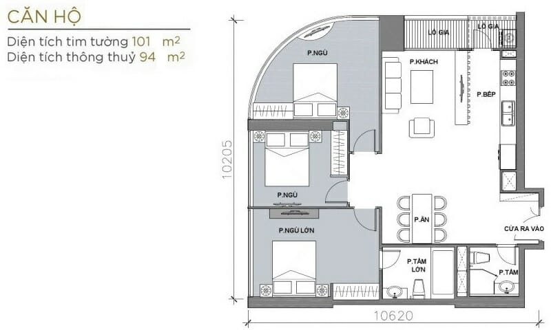 Căn hộ Vinhomes Ba Son cho thuê view L81 3 phòng tầng 21 A4 nội thất full