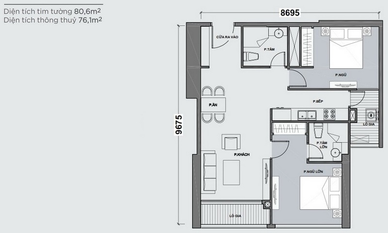Cho thuê căn hộ Vinhomes view city tầng 18 P7 nội thất đầy đủ 2 phòng ngủ