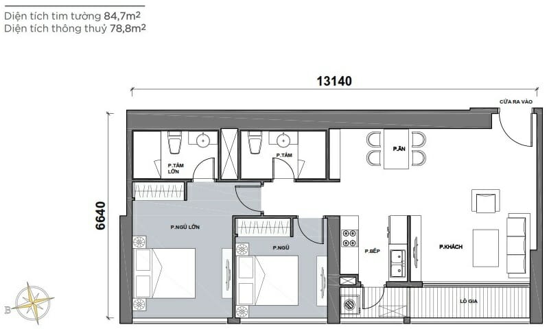 Cho thuê căn hộ Vinhomes view thoáng lầu 9 P7 nội thất đầy đủ 2 phòng ngủ