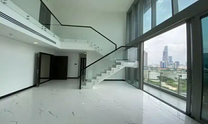 Căn hộ duplex Empire City cho thuê lầu 20 nhà trống 4 phòng ngủ view sông