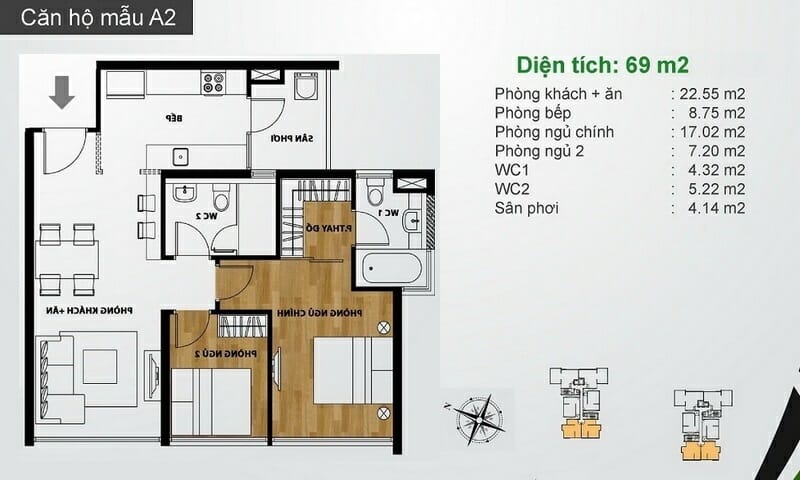 Cho thuê căn hộ The Ascent lầu 7 nội thất đầy đủ 2 phòng ngủ view L81