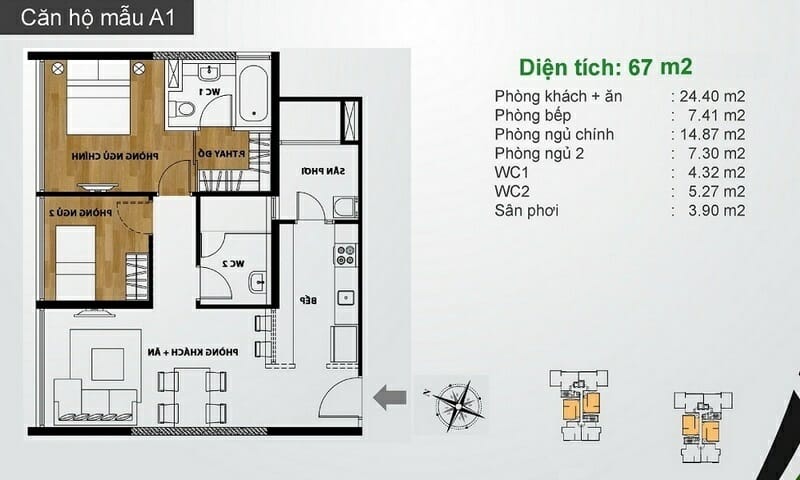 Cho thuê căn hộ The Ascent tầng 8 nhà trống 2 phòng ngủ view hồ bơi