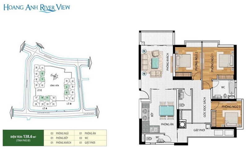Cho thuê căn hộ Hoàng Anh River View 3pn tầng cao view đẹp nội thất đủ