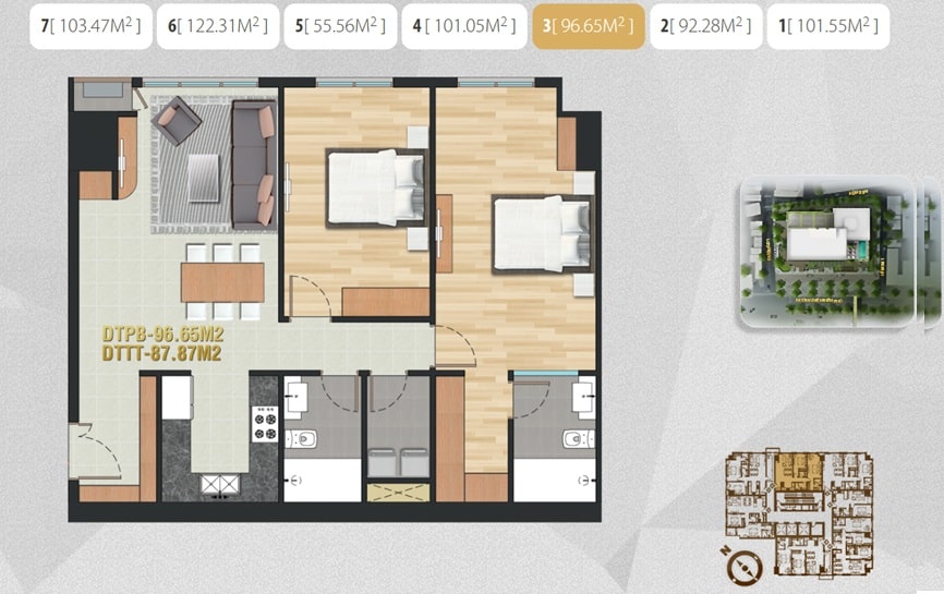 Mặt bằng căn hộ Pearl Plaza: Diện tích và thiết kế Layout