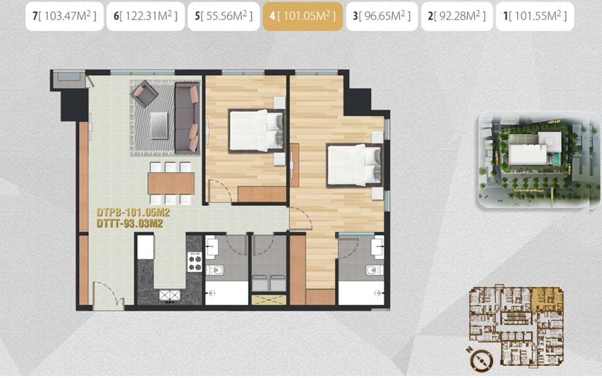 Mặt bằng căn hộ Pearl Plaza: Diện tích và thiết kế Layout