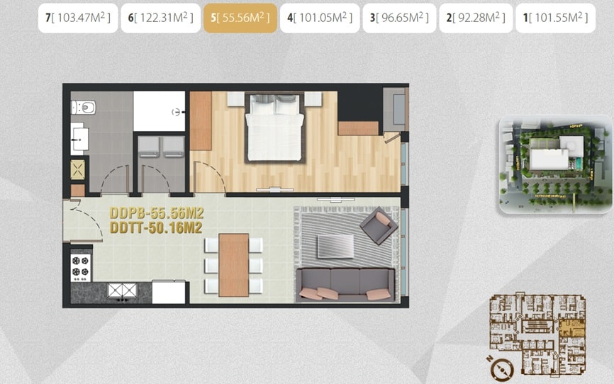 Mặt bằng căn hộ Pearl Plaza: Diện tích và thiết kế Layout