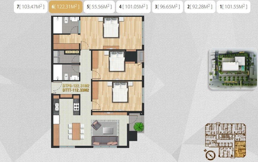 Mặt bằng căn hộ Pearl Plaza: Diện tích và thiết kế Layout