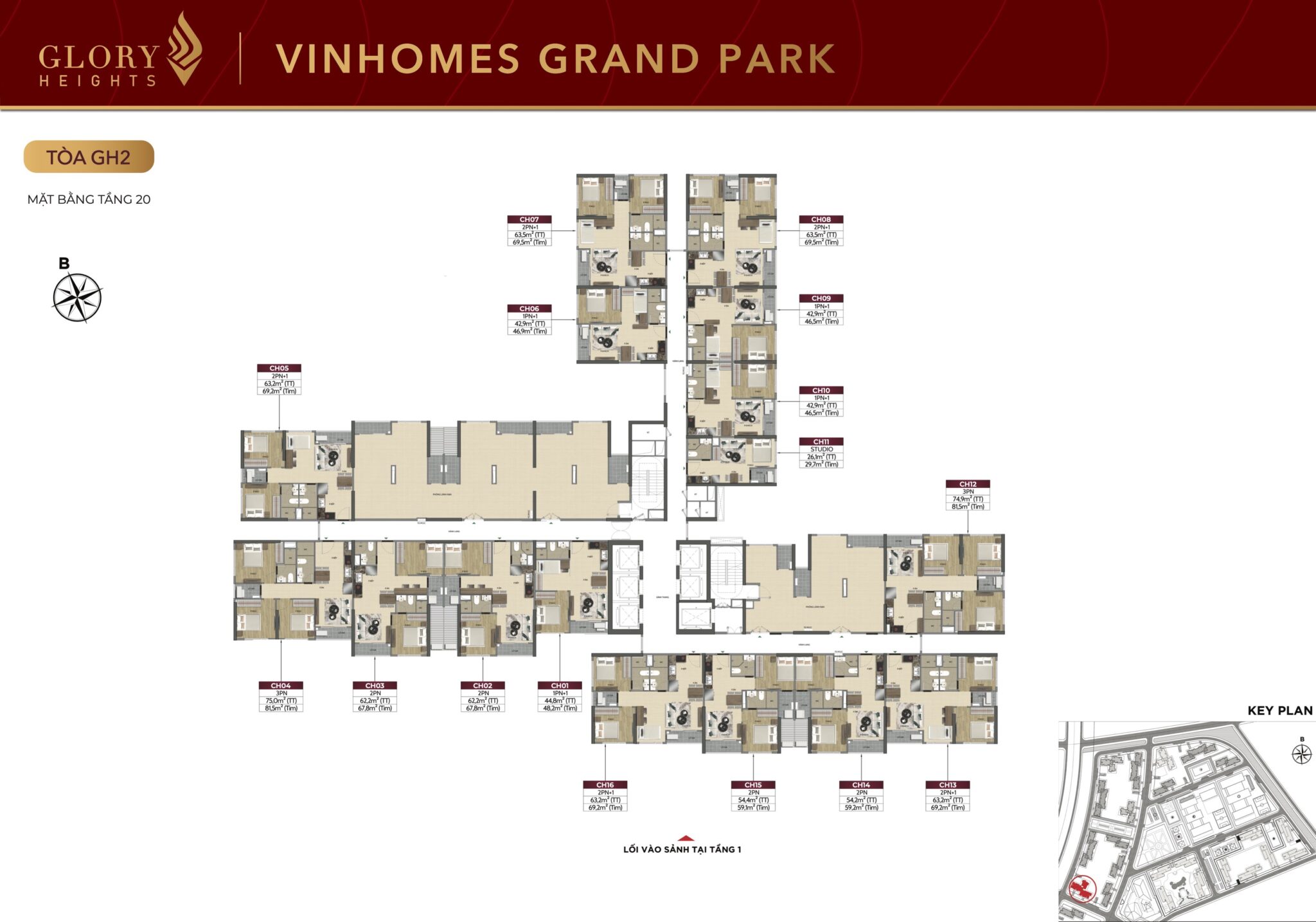 Mặt bằng Tòa GH2 Glory Heights Vinhomes Grand Park