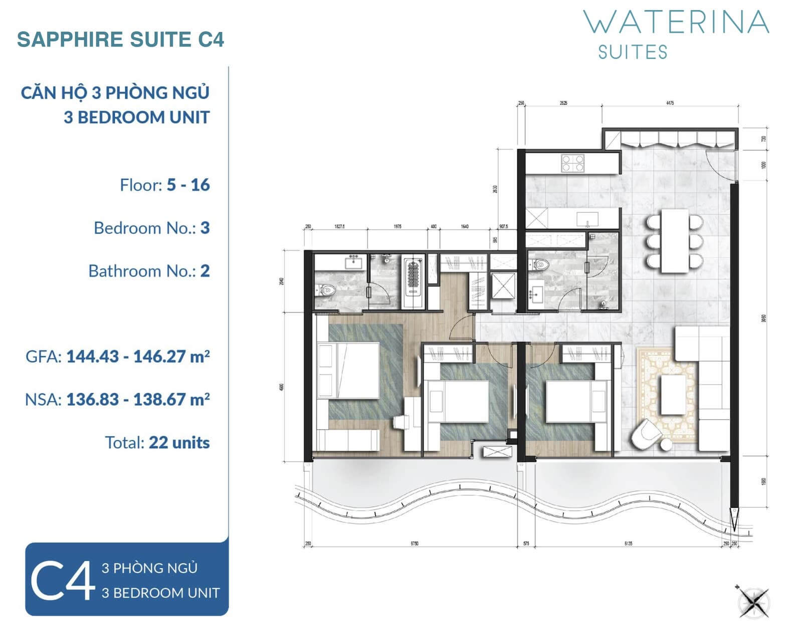 Mặt bằng căn hộ Waterina Suites