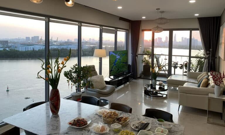 Cho thuê Đảo Kim Cương căn hộ 4 phòng ngủ tầng cao nhà đẹp view sông
