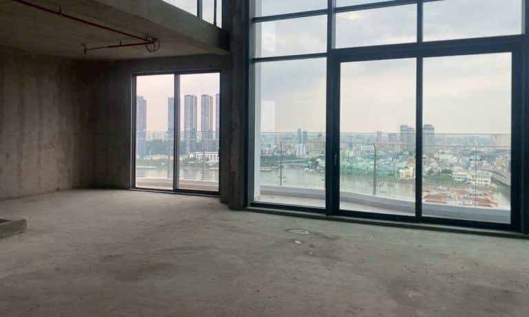 Căn duplex Thủ Thiêm Zeit cho thuê 4 phòng ngủ tầng cao nhà thô view sông