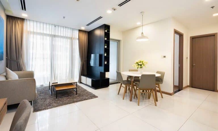 Căn hộ cho thuê Vinhomes 2 phòng ngủ view sông lầu cao Park 1 nội thất full