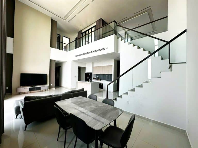 Penthouse duplex 4 phòng ngủ cho thuê D’Edge Thảo Điền đủ nội thất view sông