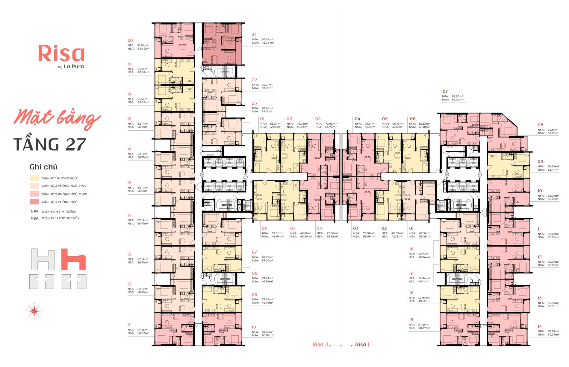 Mặt bằng Tòa Risa dự án La Pura: Thiết kế tối ưu cho gia đình trẻ