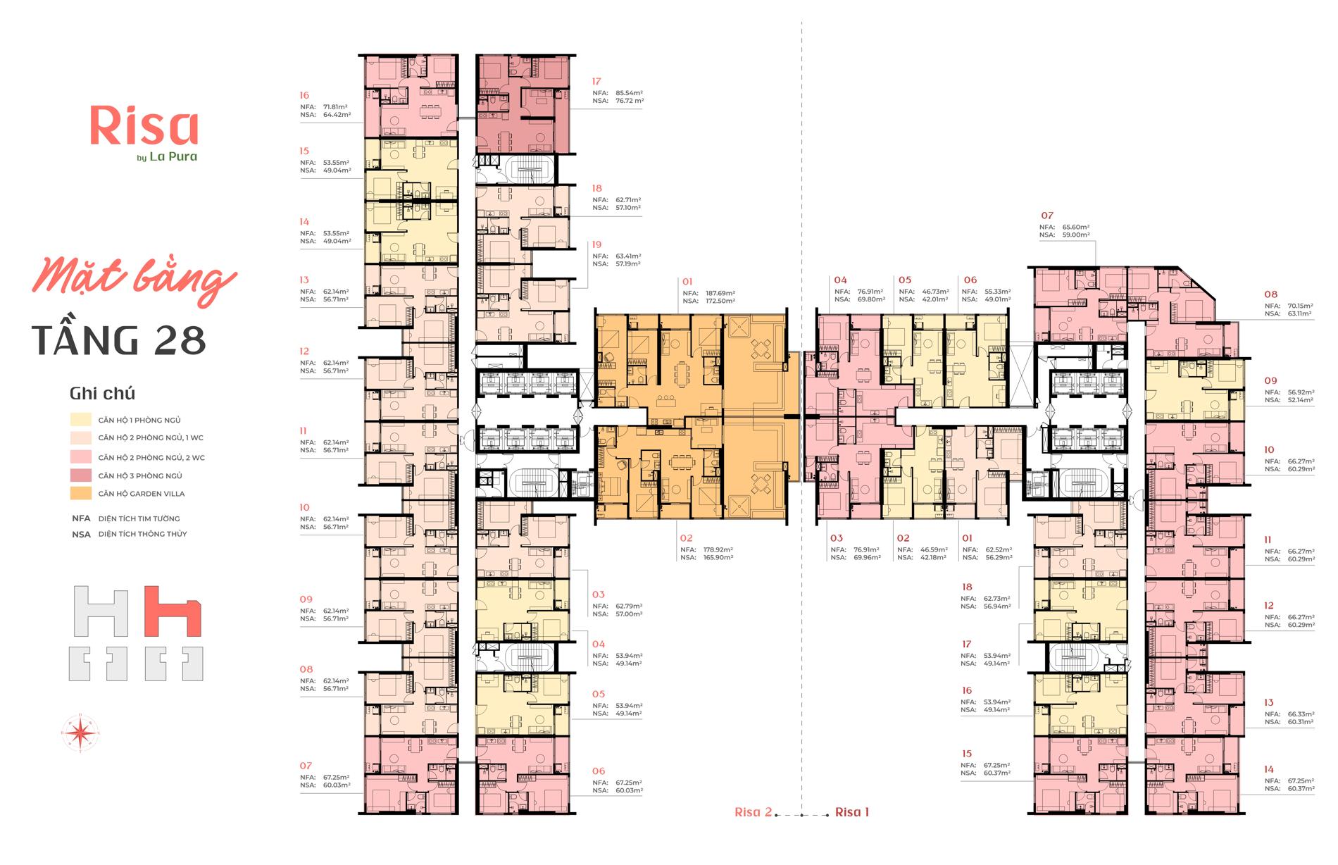 Mặt bằng Tòa Risa dự án La Pura: Thiết kế tối ưu cho gia đình trẻ