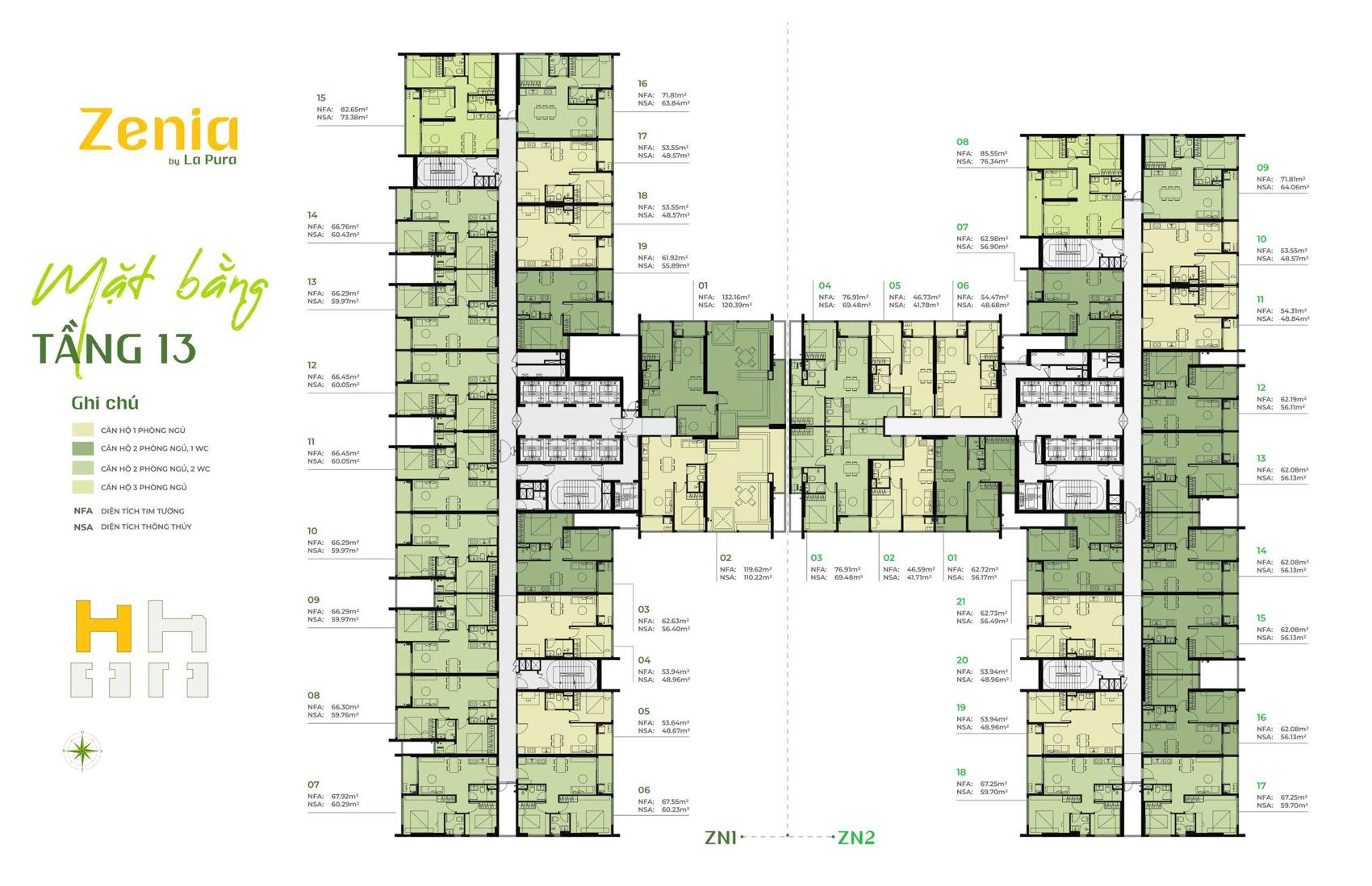 Mặt bằng căn hộ Tòa Zenia La Pura chi tiết & layout tối ưu