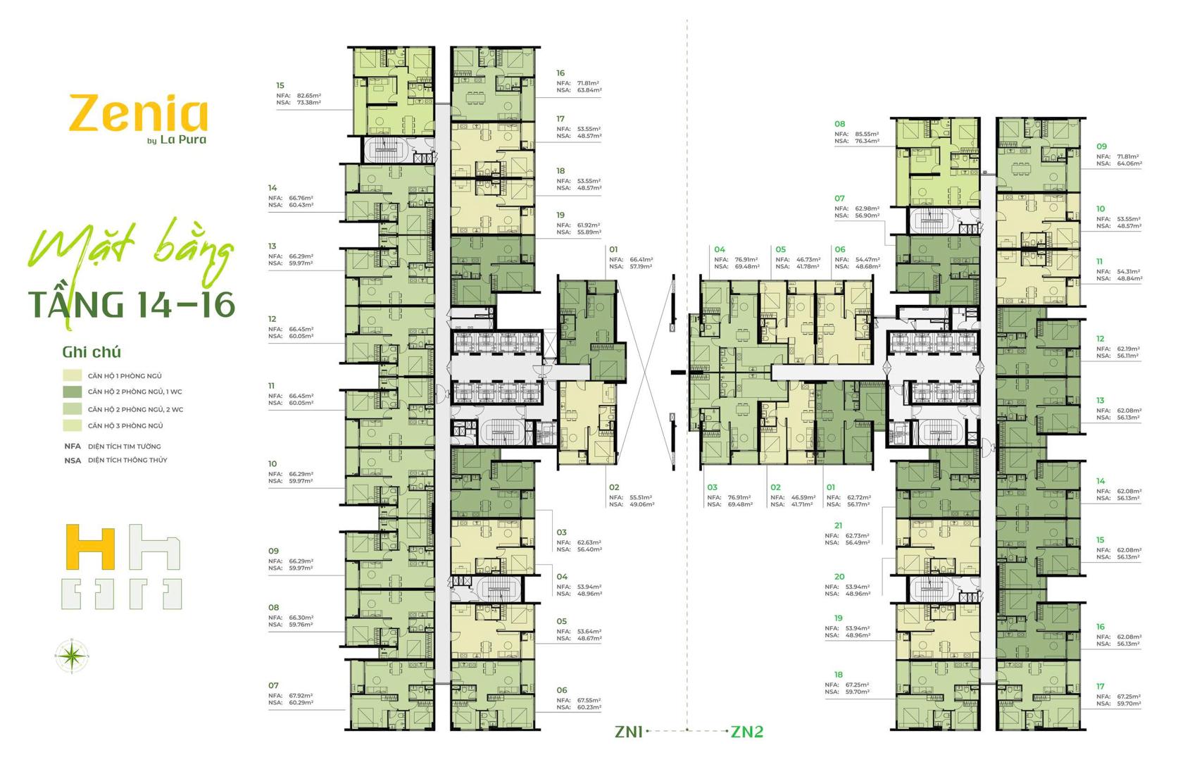 Mặt bằng căn hộ Tòa Zenia La Pura chi tiết & layout tối ưu