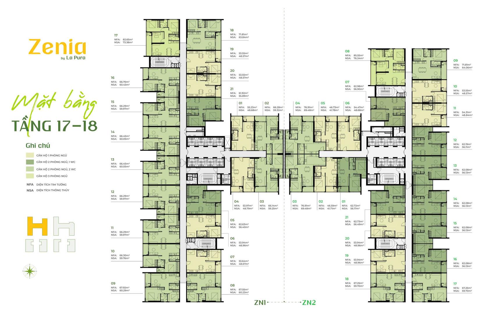 Mặt bằng căn hộ Tòa Zenia La Pura chi tiết & layout tối ưu
