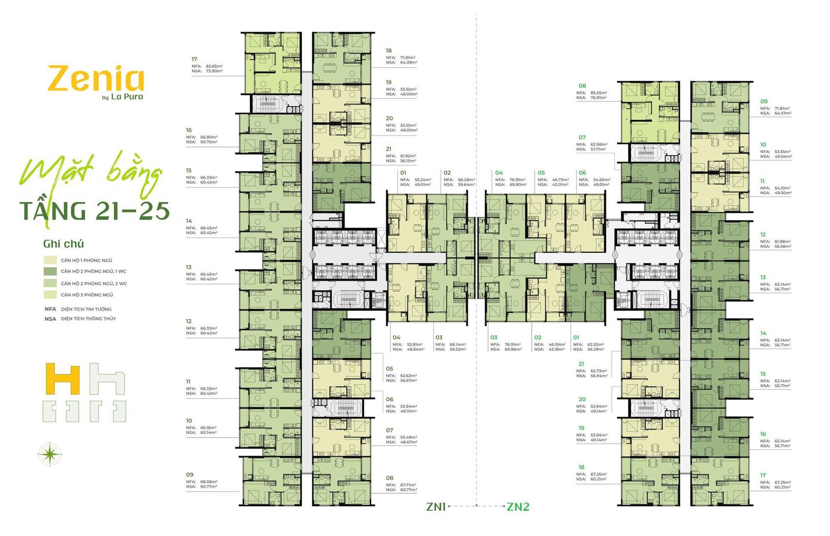 Mặt bằng căn hộ Tòa Zenia La Pura chi tiết & layout tối ưu