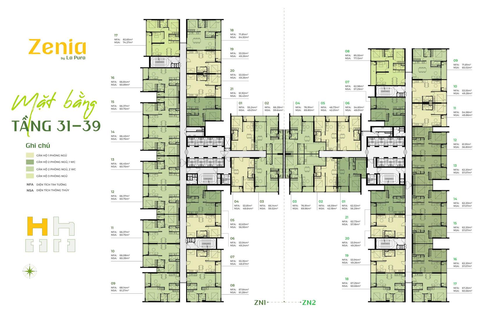 Mặt bằng căn hộ Tòa Zenia La Pura chi tiết & layout tối ưu