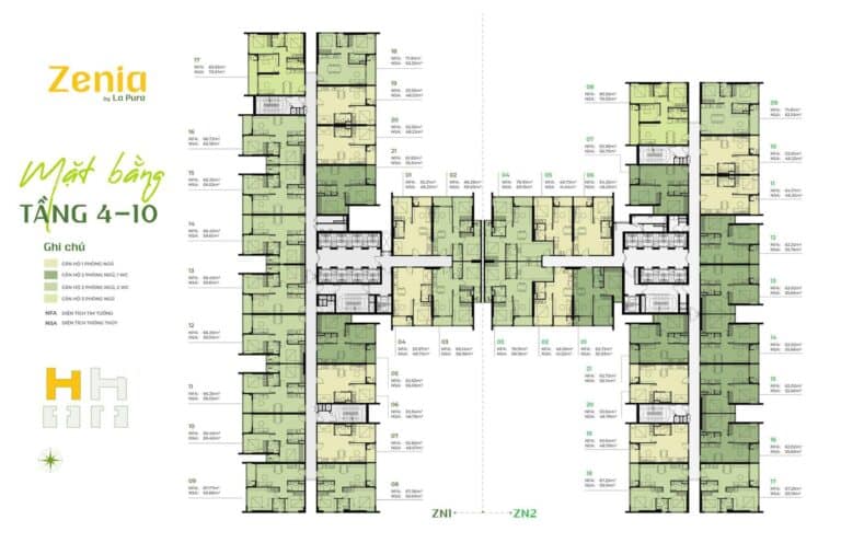 Mặt bằng căn hộ Tòa Zenia La Pura chi tiết & layout tối ưu