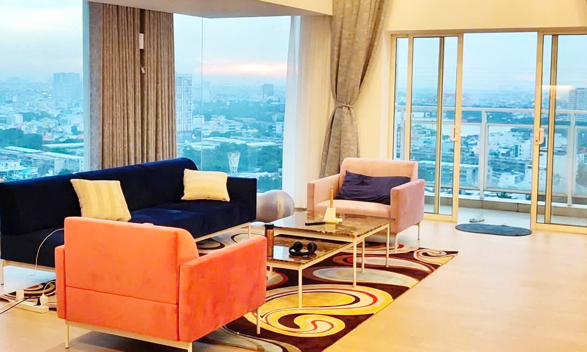 River Garden cho thuê căn penthouse 4 phòng ngủ nội thất xin rộng thoáng