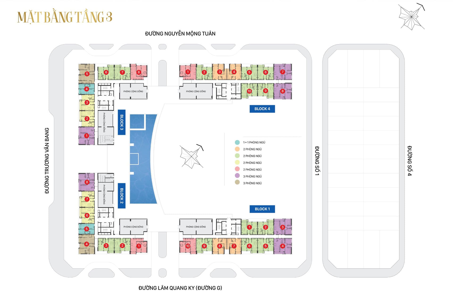 Mặt bằng căn hộ Victoria Village: Layout 1PN–3PN