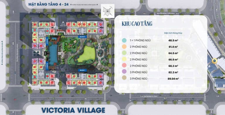 Mặt bằng căn hộ Victoria Village: Layout 1PN–3PN