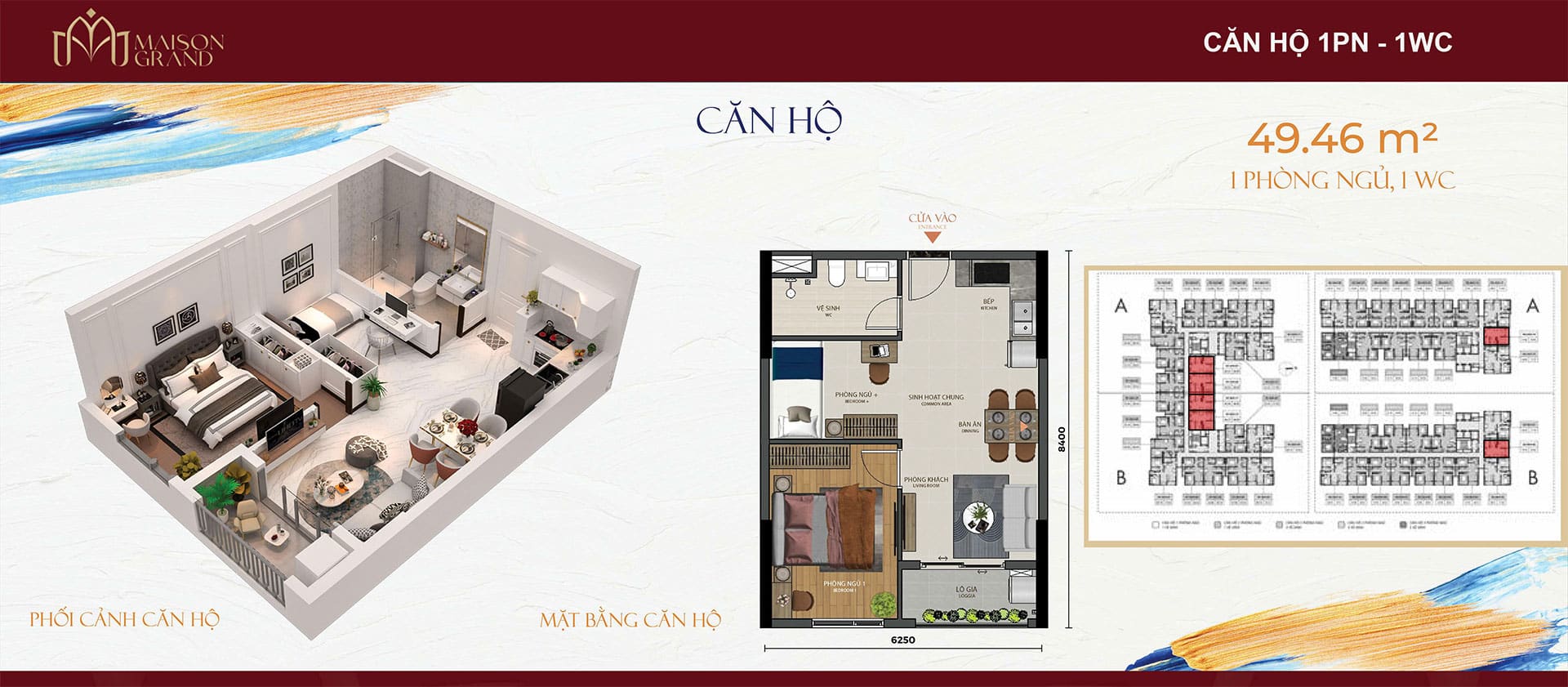 Mặt bằng căn hộ Maison Grand: Thiết kế layout và diện tích