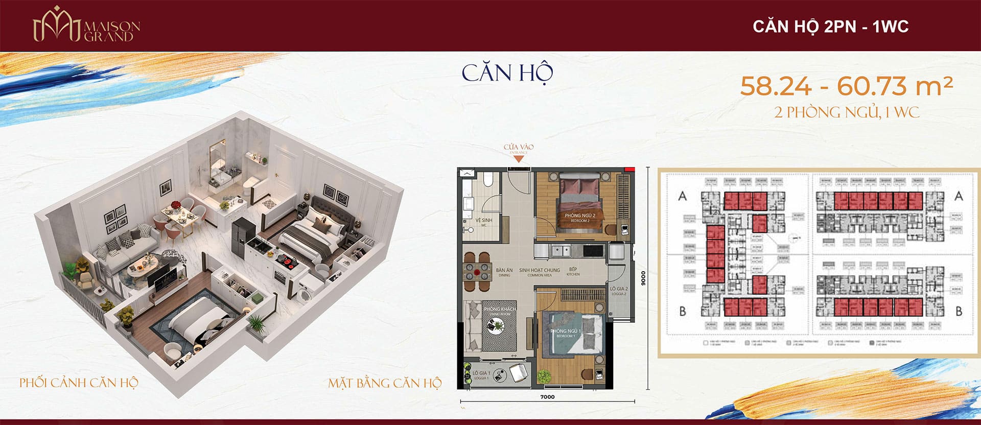 Mặt bằng căn hộ Maison Grand: Thiết kế layout và diện tích