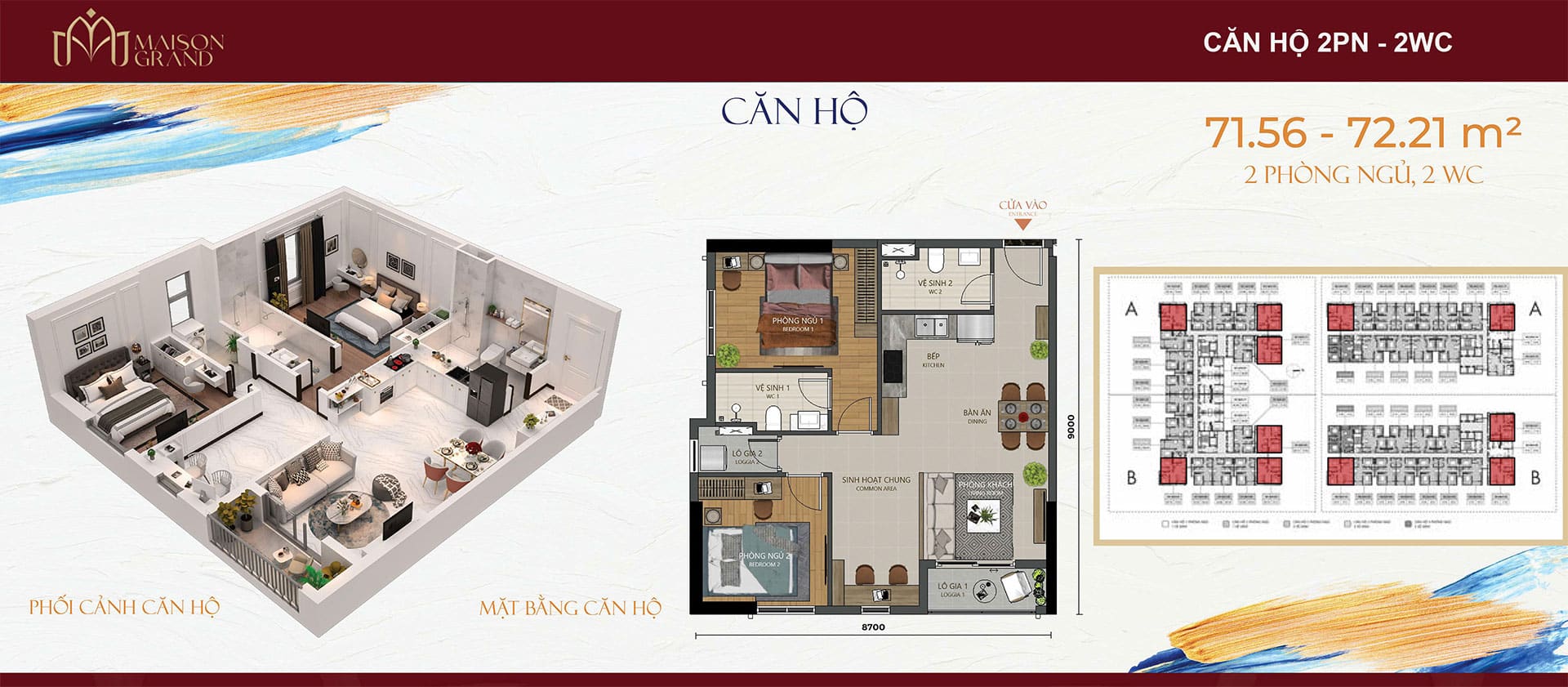 Mặt bằng căn hộ Maison Grand: Thiết kế layout và diện tích