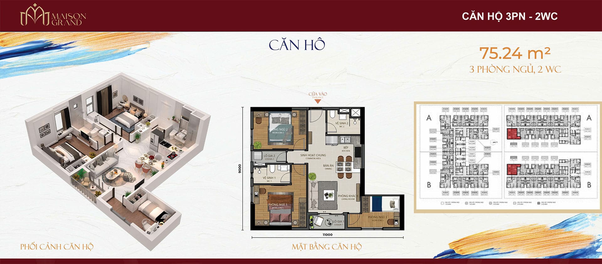 Mặt bằng căn hộ Maison Grand: Thiết kế layout và diện tích