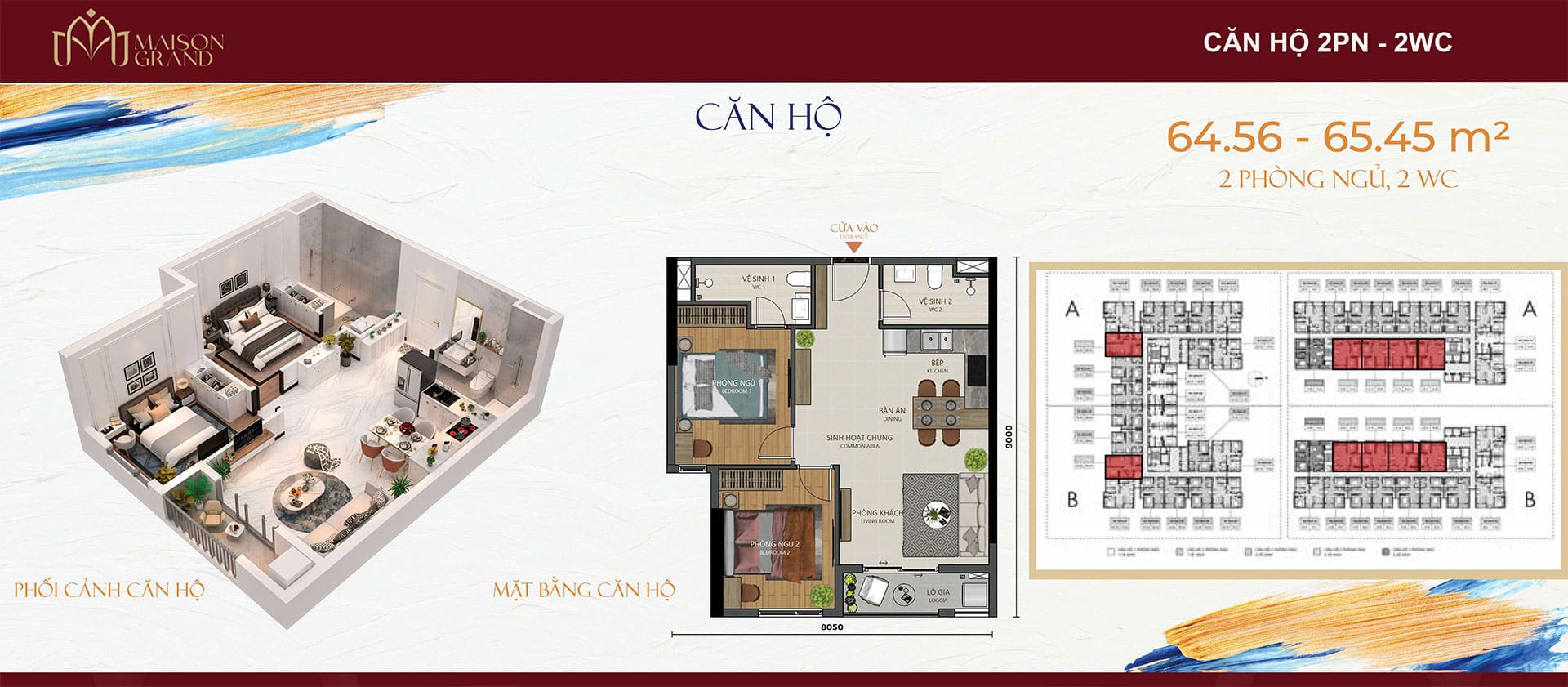Mặt bằng căn hộ Maison Grand: Thiết kế layout và diện tích