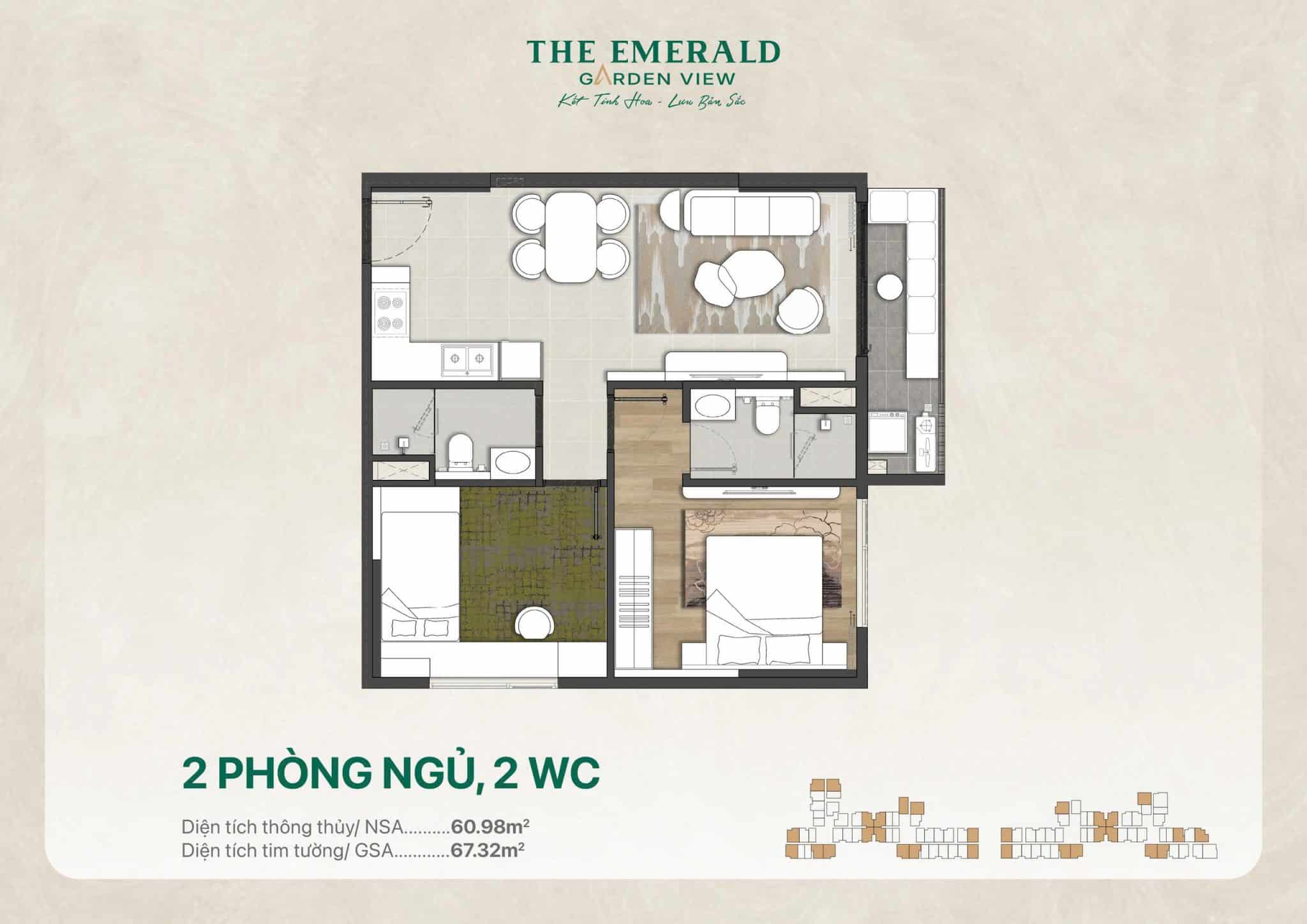 Mặt bằng căn hộ The Emerald Garden View: Layout và diện tích