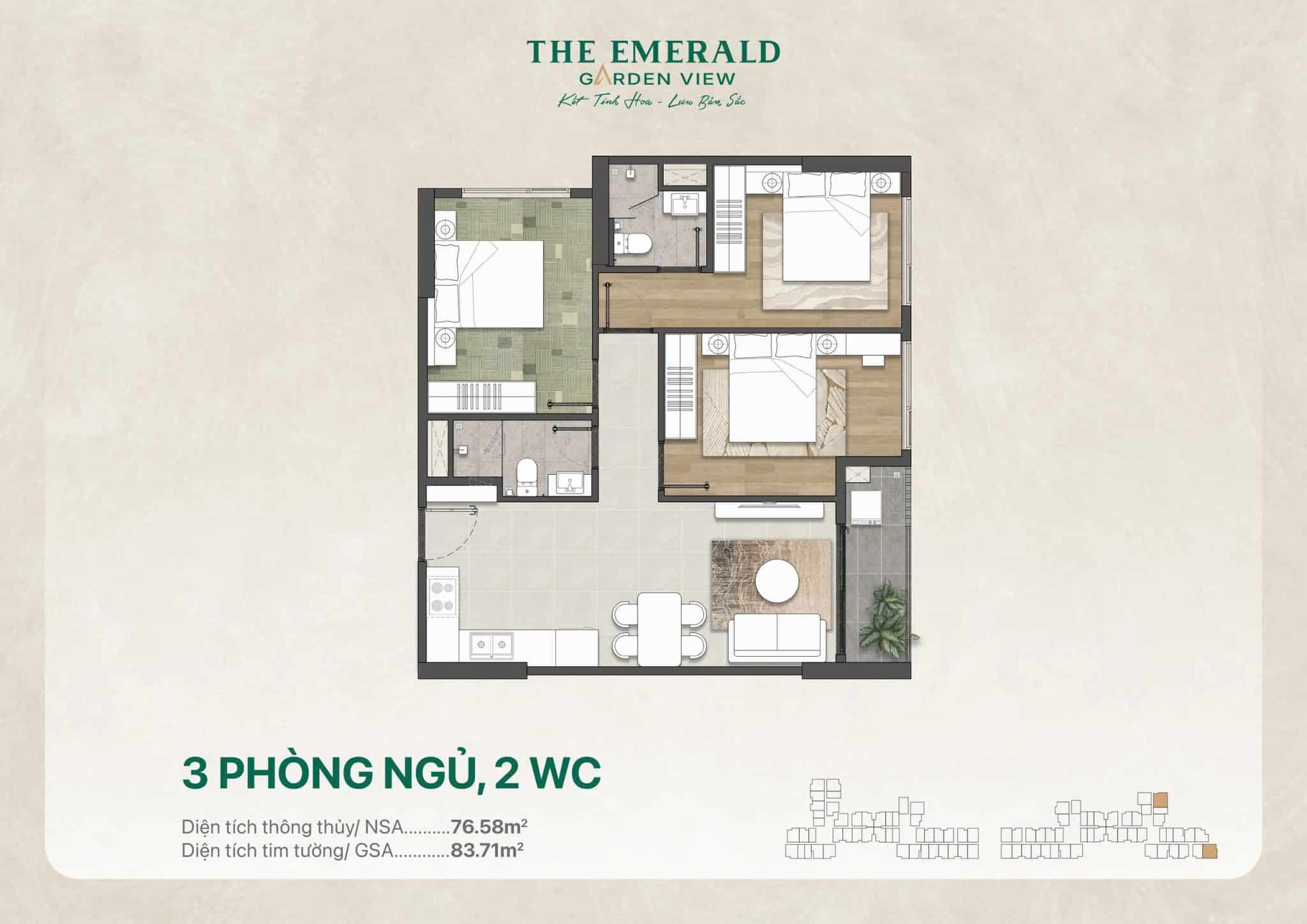 Mặt bằng căn hộ The Emerald Garden View: Layout và diện tích