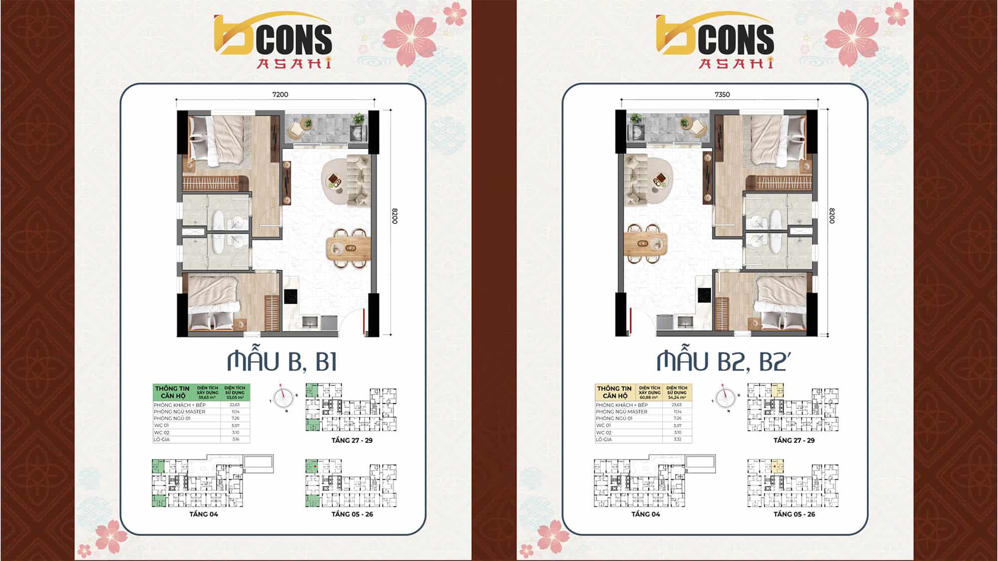 Mặt bằng căn hộ Bcons Asahi & thiết kế từng loại căn