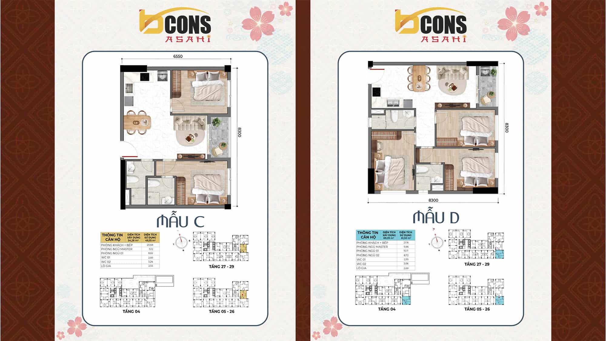 Mặt bằng căn hộ Bcons Asahi & thiết kế từng loại căn